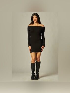 Love Poem Black Off Shoulder Ribbed Mini Dress Large NWT